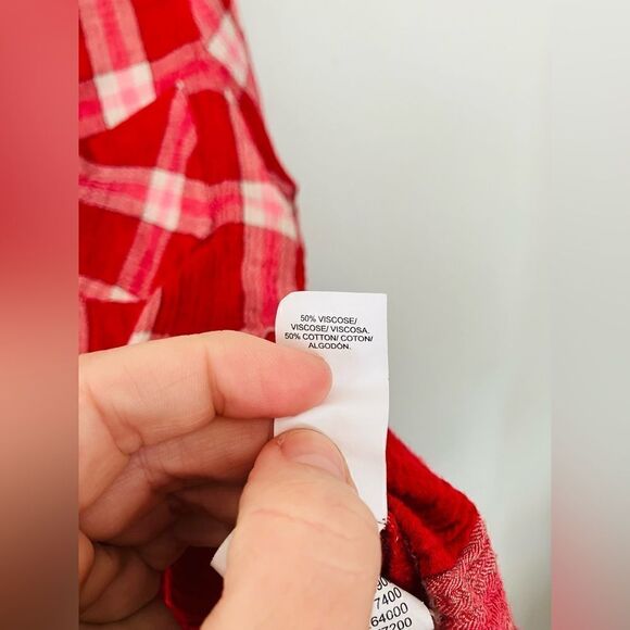 Lucky brand | red, white and pink plaid button down top | size large - Picture 4 of 6